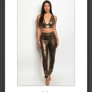 Leopard Gold and Black PU Outfit
